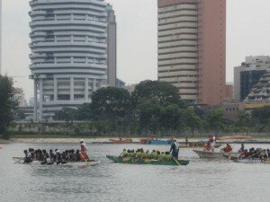 The Aussies (green boat) ready to start the race